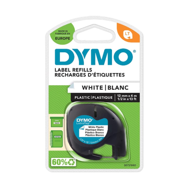 Dymo - Letratag Plastic Label Refill - Black on White