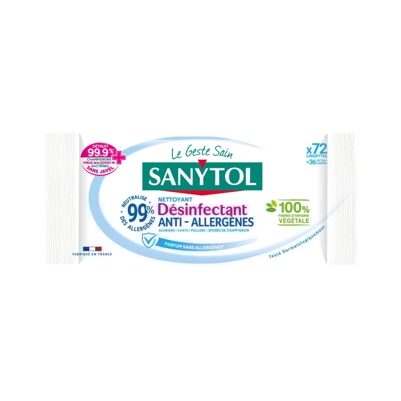 Sanytol - Disinfectant and Allergy Relief Wipes - Pack of 72